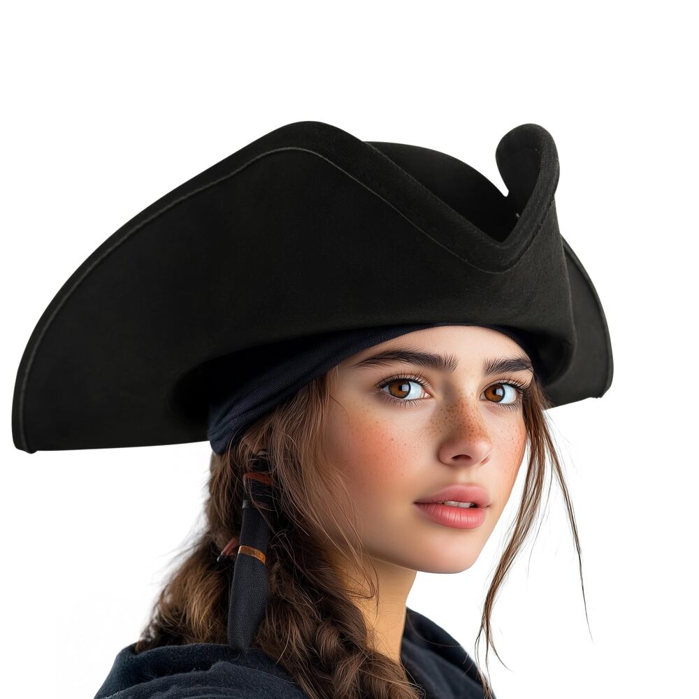 4704 Adult Pirate Hat Colonial Tricon Hat Halloween Costume Accessory black